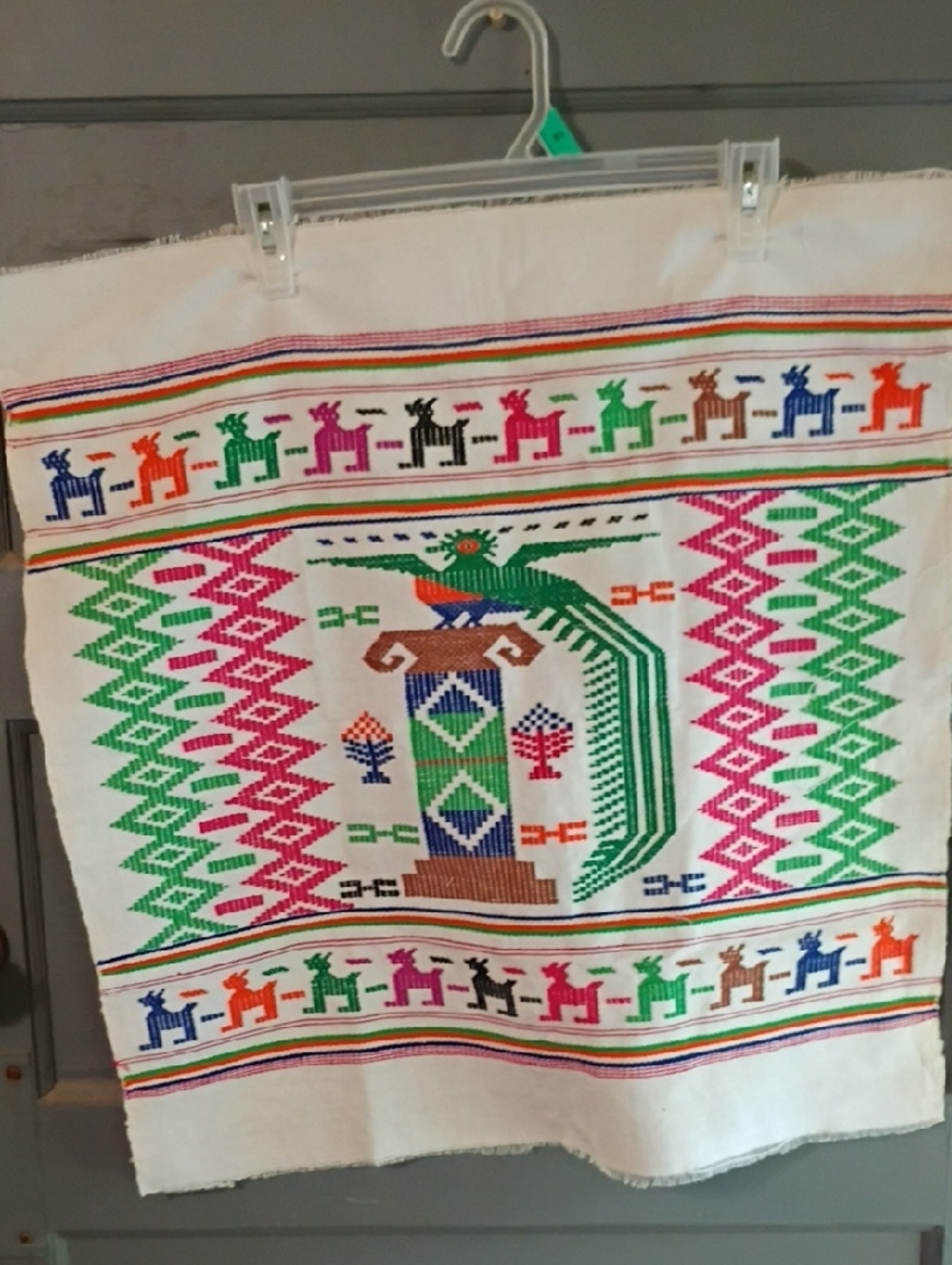 Handwoven Folk Textile with Colorful Motif